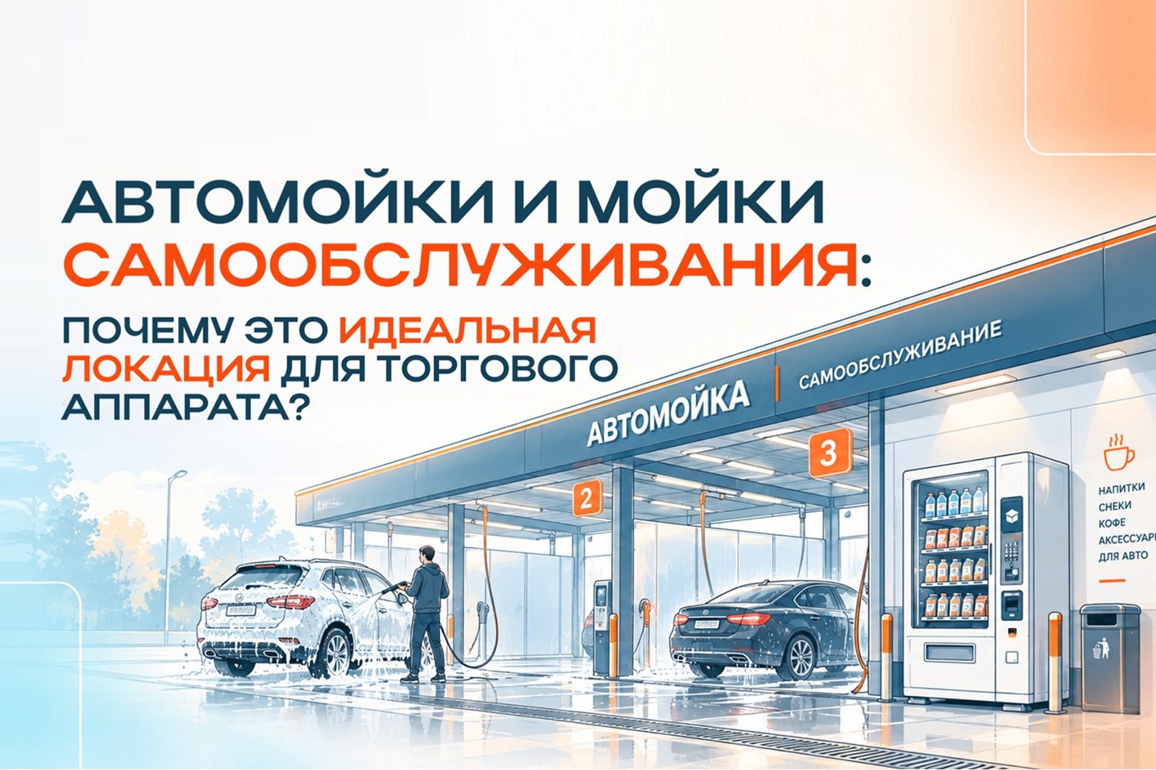 Автомойки и мойки самообслуживания: почему это идеальная локация для установки торгового аппарата?